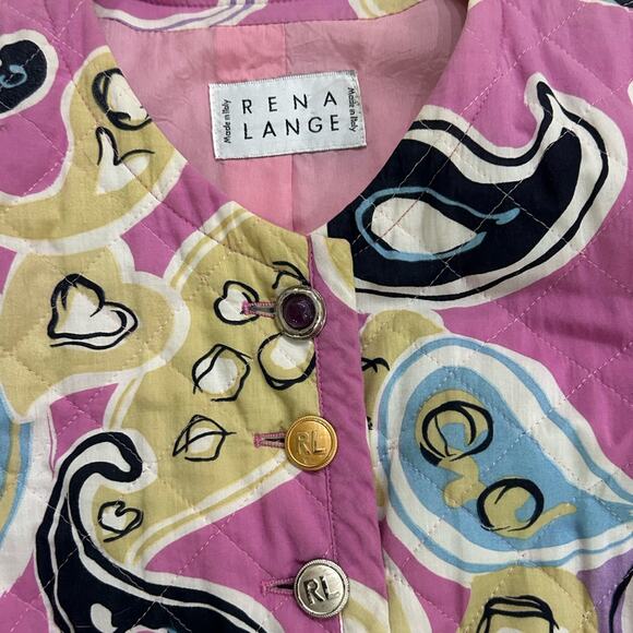 Vintage Rena Lange Pink Quilted Paisley Print Jacket Italy Blazer Medium - - Picture 2 of 6